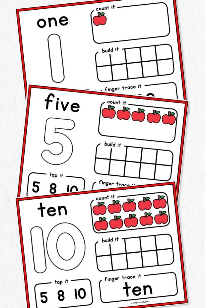 a vertical collage of 3 apple number mats.