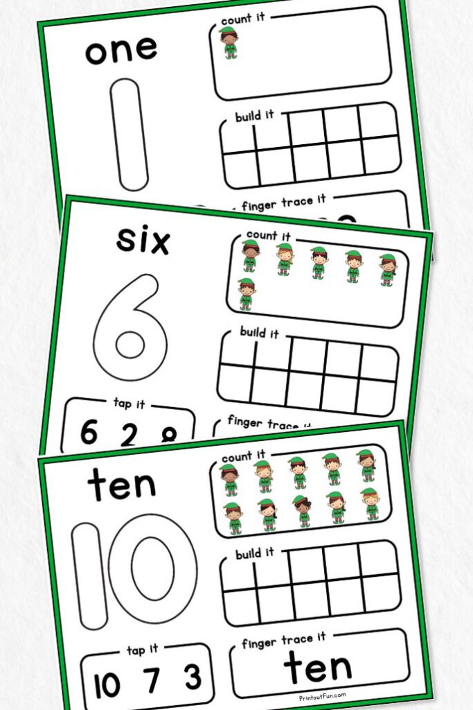 a vertical collage of 3 elf number mats.