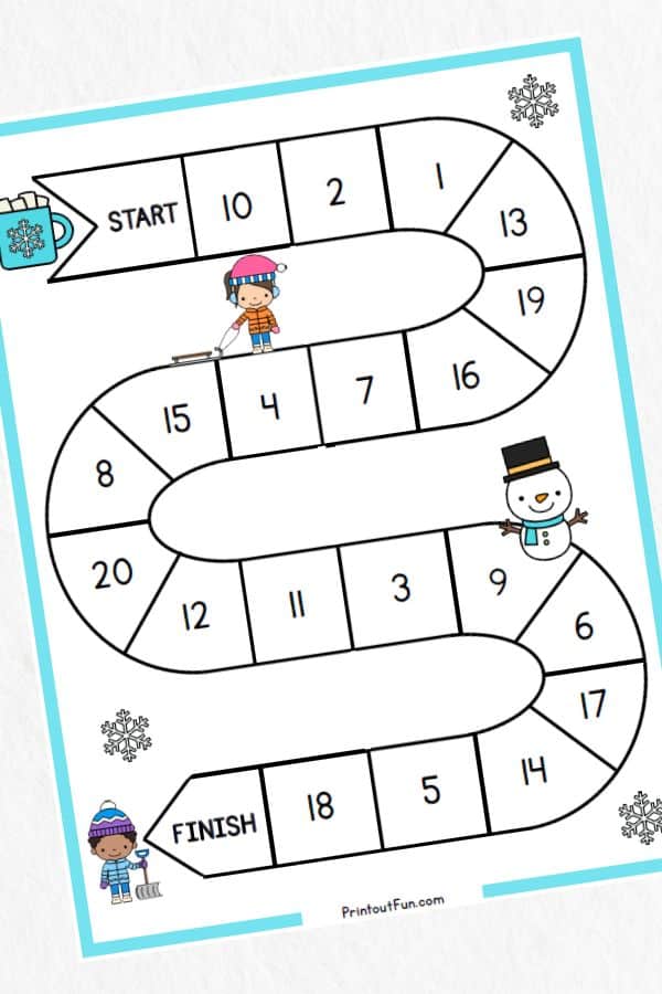 1-20 winter number game board.