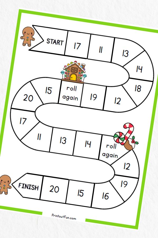 Gingerbread themed board game printable for number 11-20