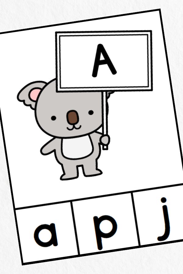Koala letter matching clip card for letter A.