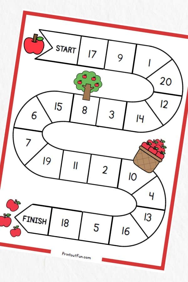 1-20 apple number game board.