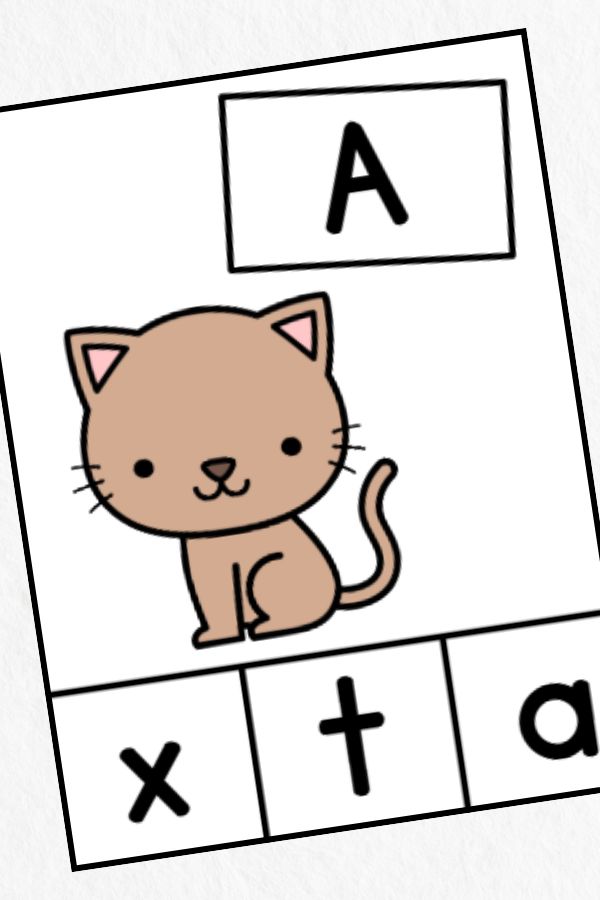 Cat letter matching clip card for the letter A.