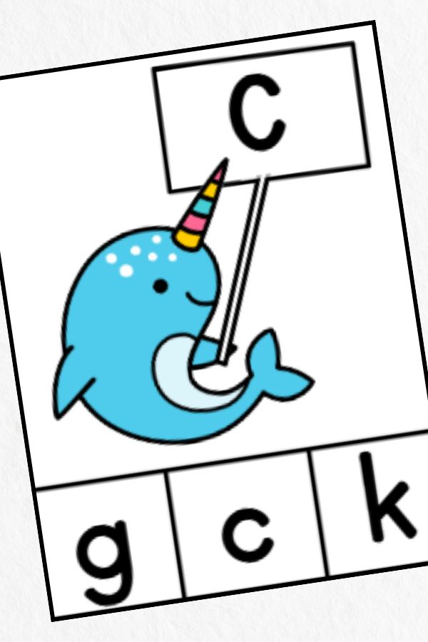 narwhal letter matching clip card c.