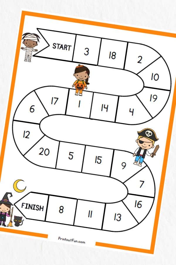1-20 Halloween number game printable.