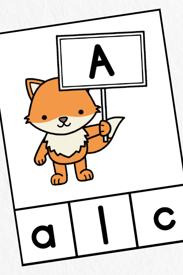 Letter A: Fox letter matching clip cards. 