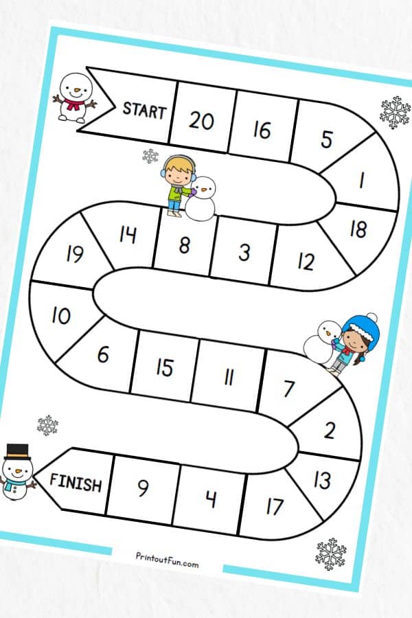 Snowman 1-20 board game