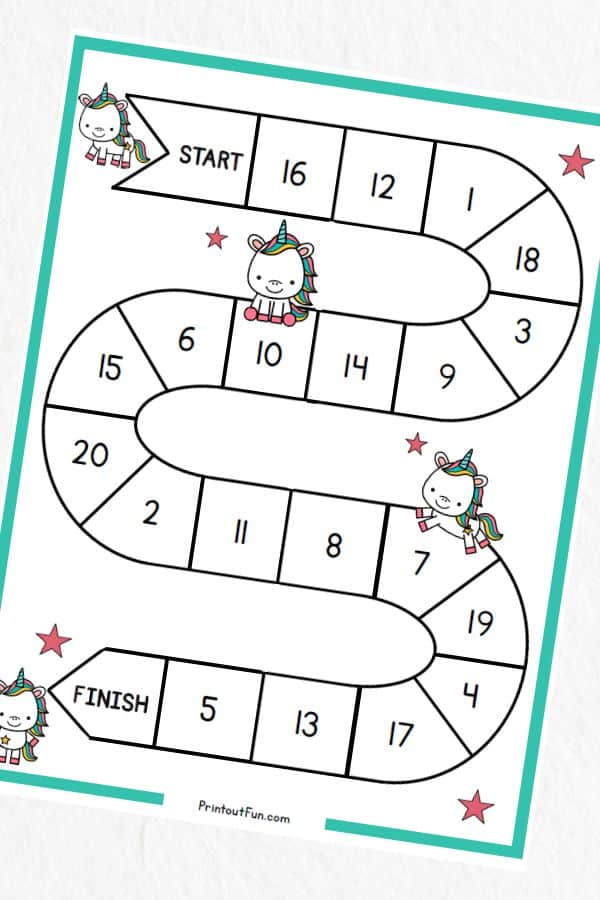 Printable board game for numbers 1-20.