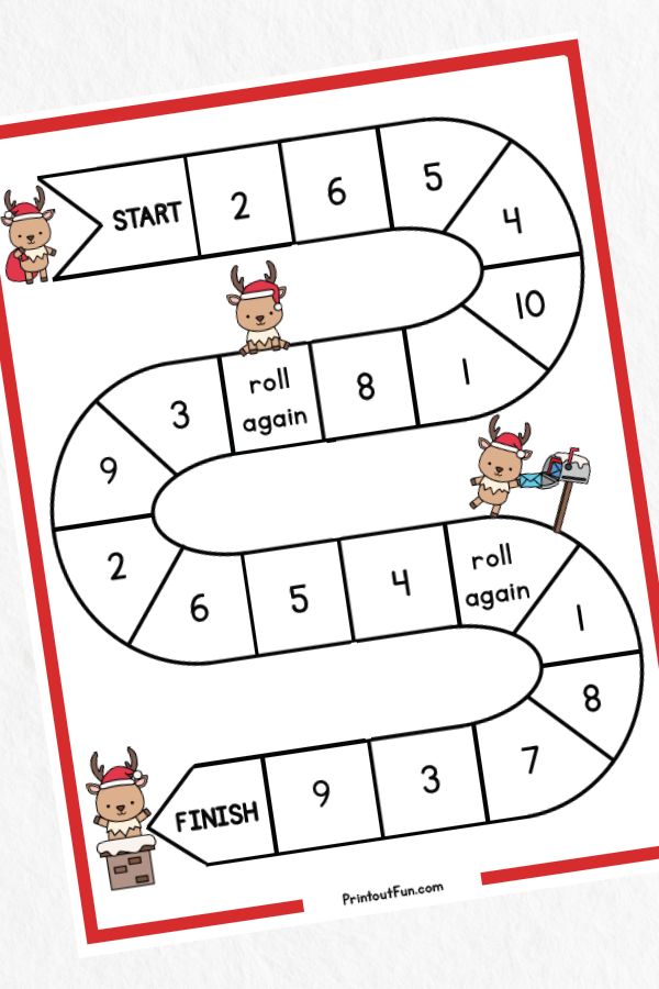 Reindeer number recognition board game with numbers 1-10.