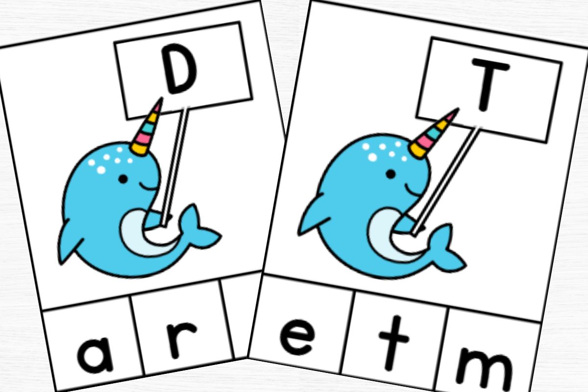 letter matching clip cards for D and T.