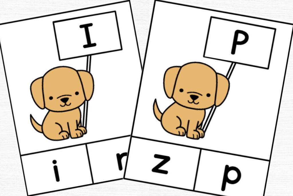 cards for letters i and p with 2 answer choices across the bottom.