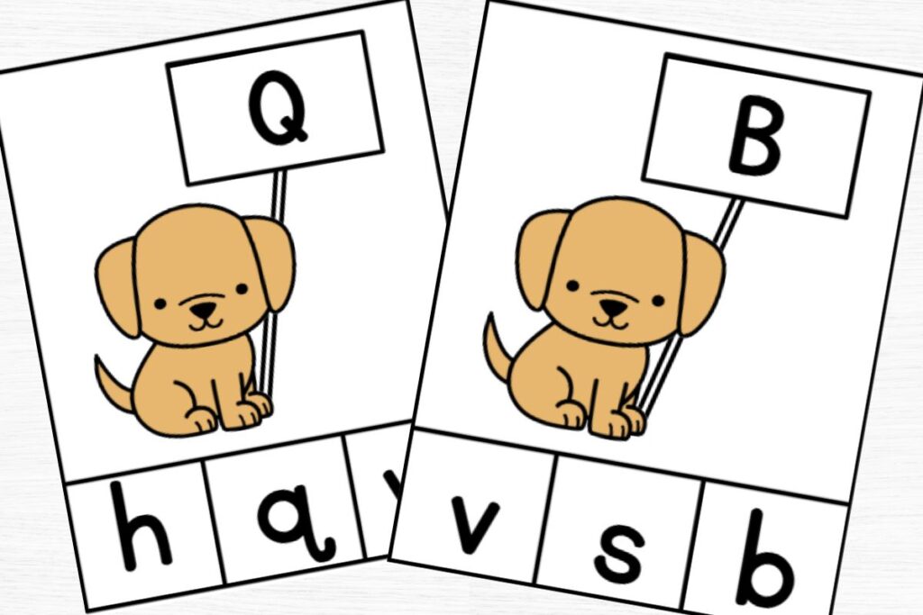 cards for letters q and b with 3 answer choices across the bottom.