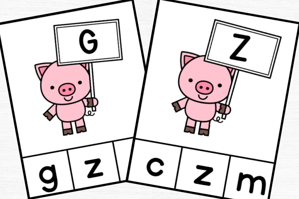 letter matching clip cards for G and Z.