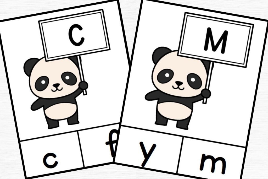 cards for letters c and m with 2 answer choices across the bottom.