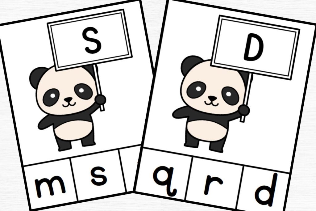 cards for letters S and D with 3 answer choices across the bottom.