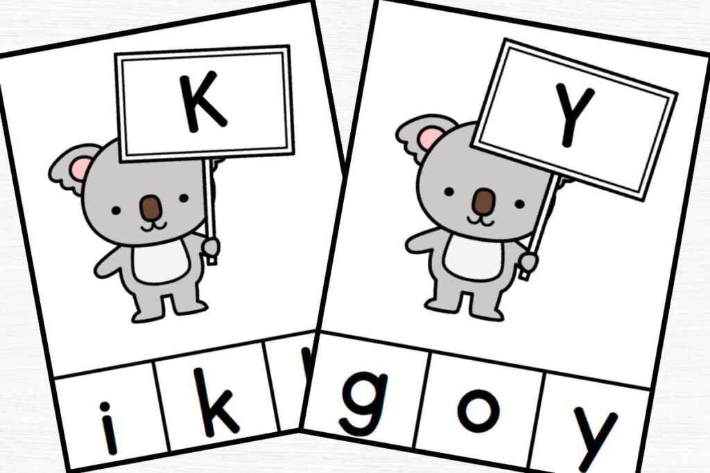 Letter clip cards for K and Y.