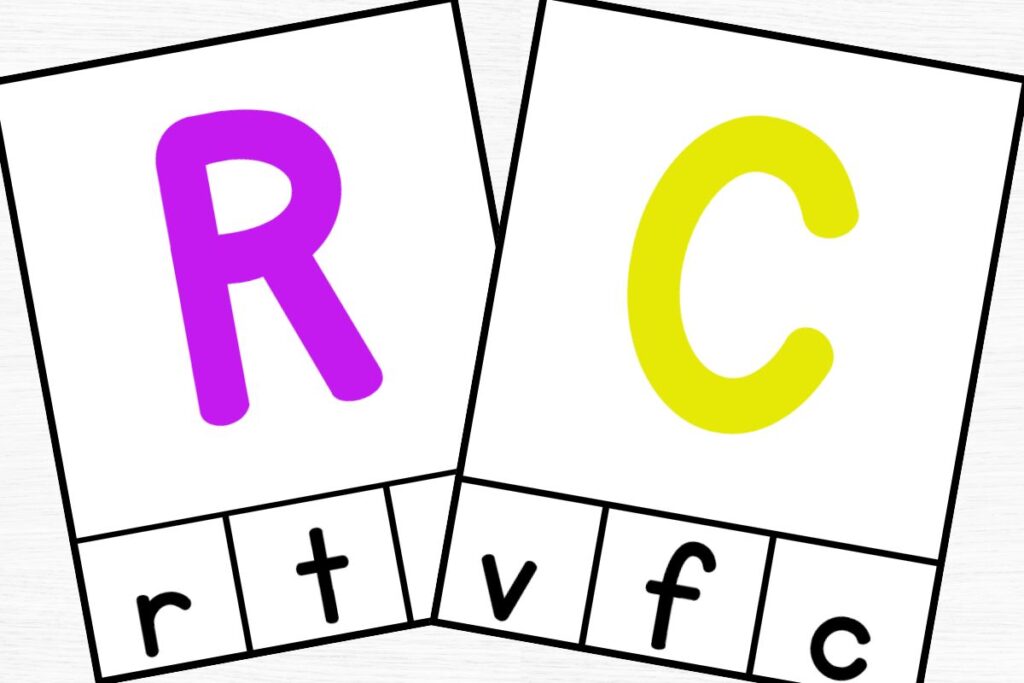 Letter matching clip cards for letters R and C.