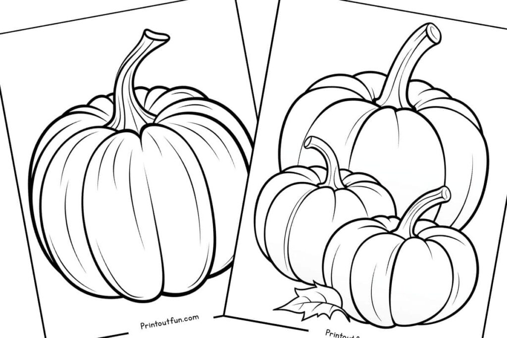 2 sheets featuring 1 lone pumpkins and a group of 3 pumpkins.