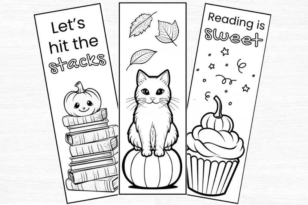 A collection of 3 pumpkin bookmarks to color.