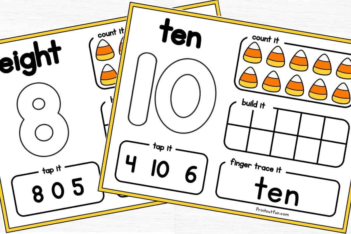 Printable mats for numbers 8 and 10.