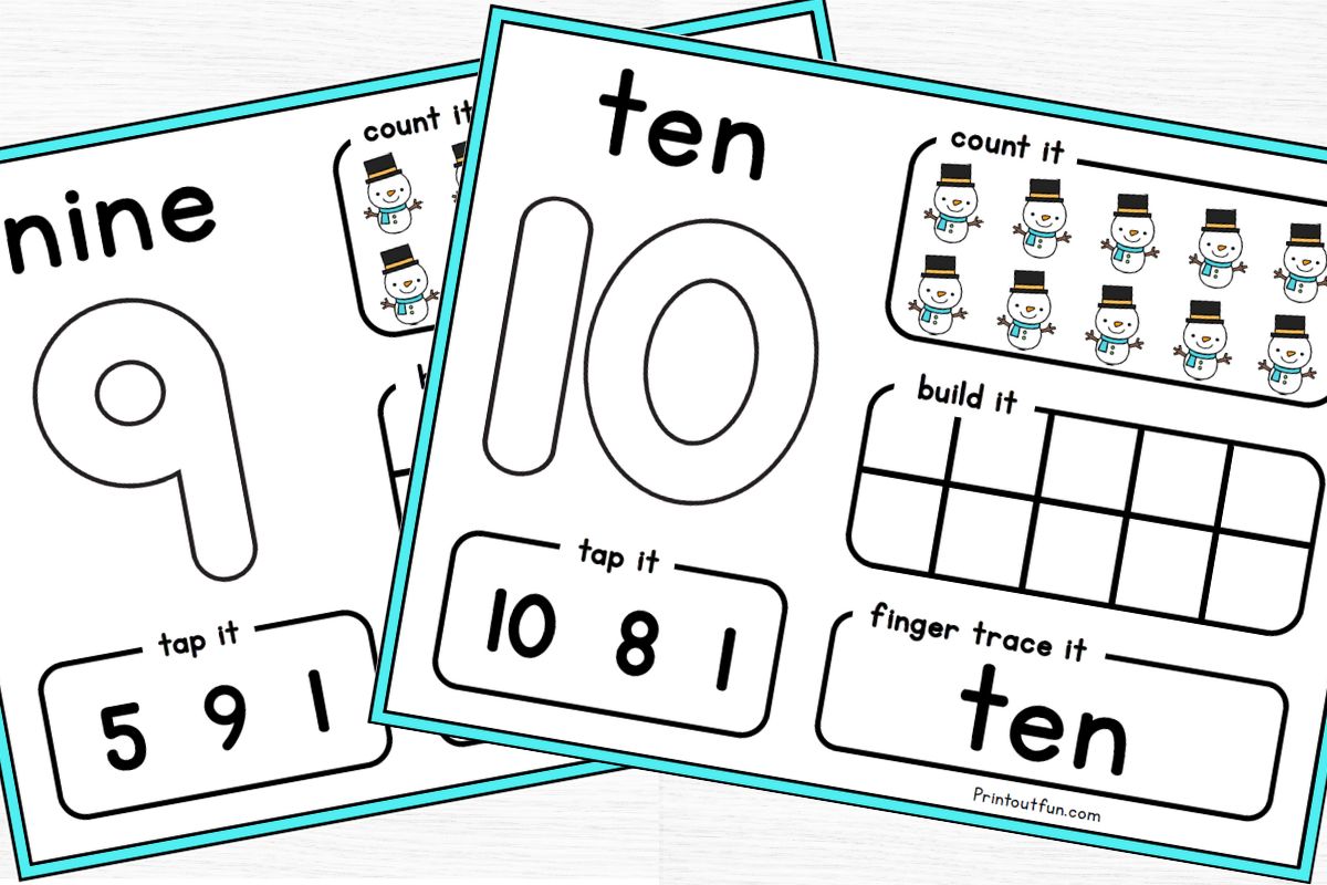 playdough number mats for numbers 9 and 10.