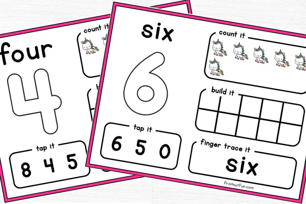 playdough number mats for numbers 4 and 6. 